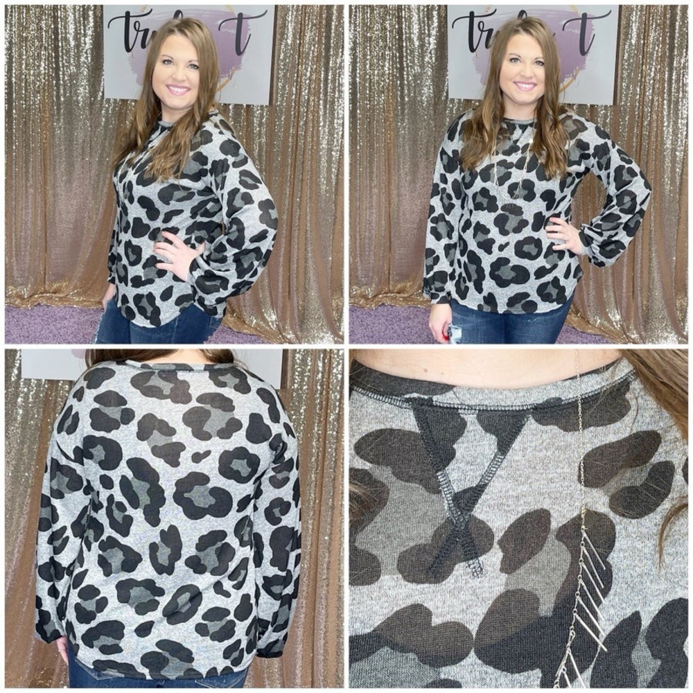 Jess Lea Gorgeous Grey Leopard Long Sleeve Top